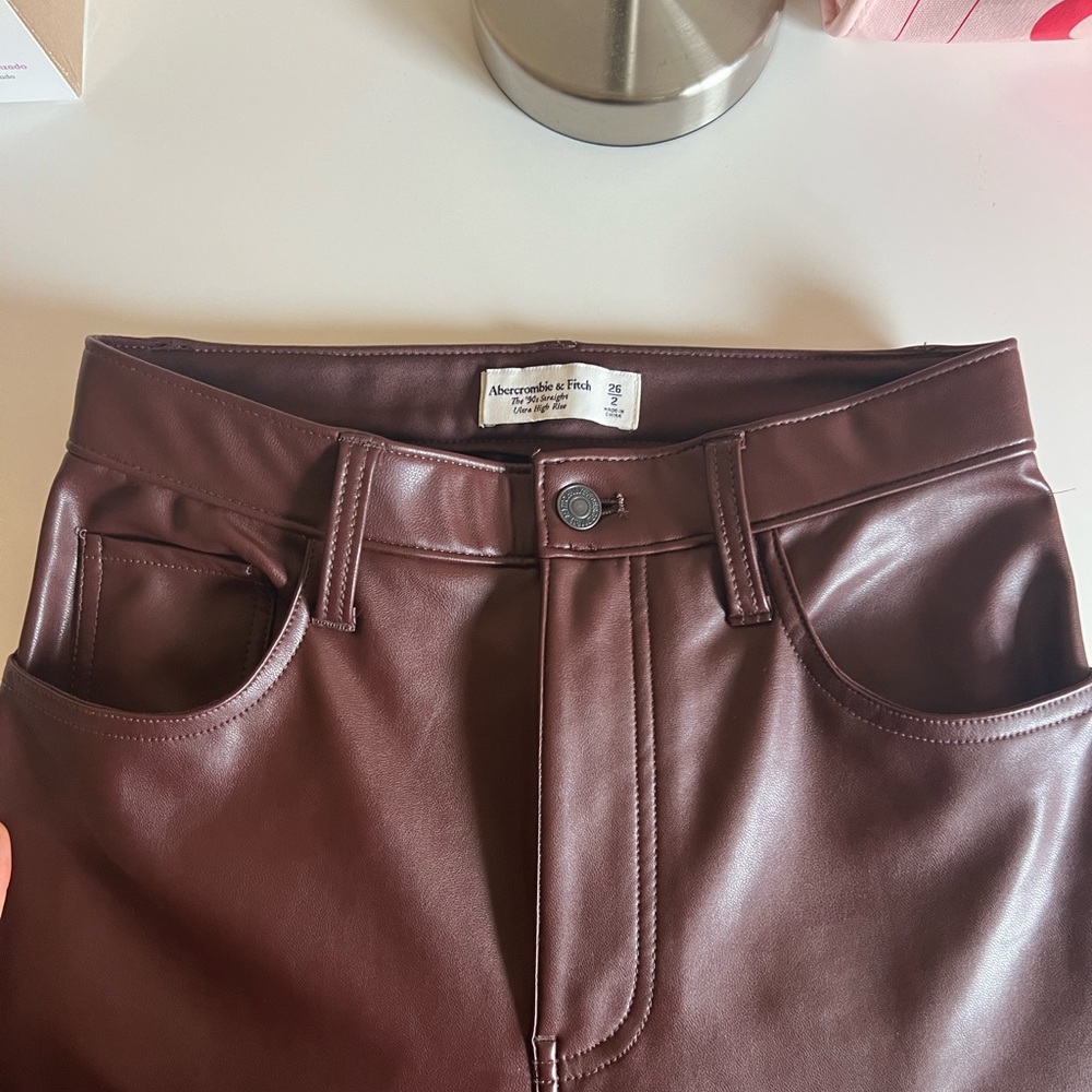 Aritzia Faux Leather High-Waist Pants in Deep Burgundy